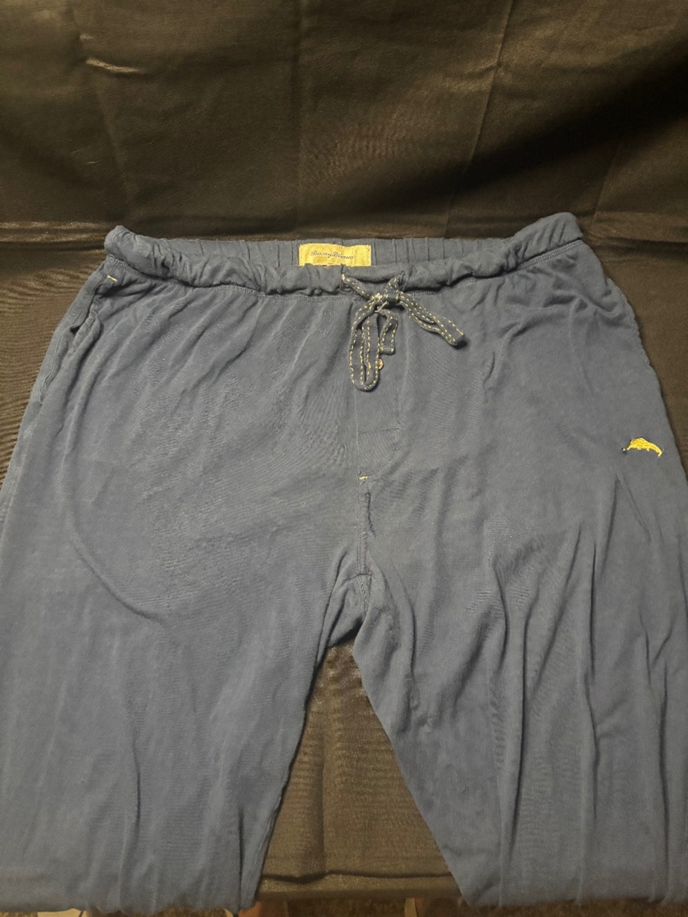 Tommy Bahama Men’s XL Navy Blue Lounge Pants Drawstring Marling Logo Yellow.